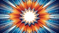 Dynamic starburst design vibrant orange and blue radial burst with central white star shape for presentations and designs. Royalty Free Stock Photo