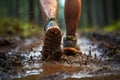 Man walking through mud, splashing water in captivating outdoor adventure Royalty Free Stock Photo