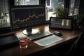 Dynamic Stock Market Analysis on Sleek Modern Office Desk