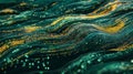 Dynamic stream of binary code in green and yellow, symbolizing data transmission and technology