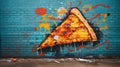 Dynamic Street Art: Hyper-Detailed Pizza Slice Amid Vibrant Graffiti Swirls