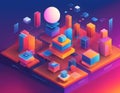 A dynamic, structured isometric abstract representation of a data visualization UI with sleek, Royalty Free Stock Photo