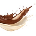 Chocolate and milk splash isolated on white background in studio shot Royalty Free Stock Photo