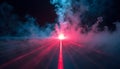 A dynamic studio shot of a powerful laser beam cutting through thick layers of multi-colored smoke, Royalty Free Stock Photo