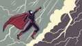 Dynamic Superhero Flying in Stormy Sky, Power and Action Scene, vector design Generative AI Royalty Free Stock Photo