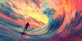 Dynamic Surf Scene with a Surfer Catching a Wave Wallpaper Background Royalty Free Stock Photo