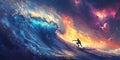 Dynamic Surf Scene with a Surfer Catching a Wave Wallpaper Background Royalty Free Stock Photo