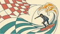 Dynamic Surfer Riding a Wavy Checkered Pattern, Ocean Sports Art, vector design Generative AI Royalty Free Stock Photo