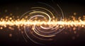 A dynamic swirl of golden lights creates a captivating visual effect against a dar