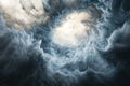Dynamic swirling clouds above with light breaking through in an atmospheric display Royalty Free Stock Photo