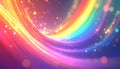 Swirling rainbow light streaks with sparkling particles and soft bokeh circles against a dark gradient background Royalty Free Stock Photo