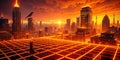 Dynamic Synthwave Cityscape Loop A RetroFuturistic Orange Neon Grid Background for Cinematic Visuals 3D Rendered