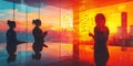 Dynamic team brainstorming session using sticky notes on a glass board in a vibrant, modern office s