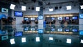 Busy television studio broadcasting news with modern set design Royalty Free Stock Photo