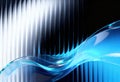Dynamic Translucent Blue Wave Curving Over Vertical Panels Transitioning from Light to Dark Abstract Background Royalty Free Stock Photo