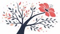Dynamic Tree with RedOrange Flower, Artistic Flow, vector design Generative AI Royalty Free Stock Photo