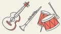 Dynamic trio of musical instruments: guitar, clarinet, drums, vector design Generative AI Royalty Free Stock Photo
