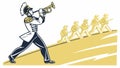 Dynamic Trumpeter Marching with a Lively Brass Band, vector design Generative AI Royalty Free Stock Photo