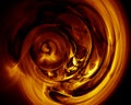 Dynamic tunnel of golden circles, spirals and plumes. Fluid metallic vortex, burning helix or spiral sucking the hearth.