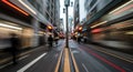A dynamic urban scene, depicting a blurred view of a city street, likely using a long exposure technique.
