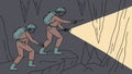 Cavers with Headlamps Vector Exploring Mysterious Cave Passages, vector design Generative AI Royalty Free Stock Photo