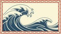 Dynamic Ocean Wave with Border Surfing Seaside Art, vector design Generative AI Royalty Free Stock Photo