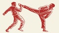 Dynamic Martial Arts Sparring Vector Illustration, Energetic Combat Training, vector design Generative AI Royalty Free Stock Photo