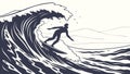 Thrilling surf ride, skilled surfer mastering a powerful ocean wave, vector design Generative AI Royalty Free Stock Photo