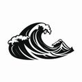 Crashing ocean wave in simplistic, vector style graphical monochrome art silhouette Royalty Free Stock Photo