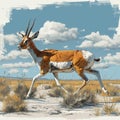 Model of a swift pronghorn antelope sprinting, AI generated