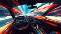 A dynamic view from a car\'s perspective, emphasizing speed and technology with vibrant colors Royalty Free Stock Photo