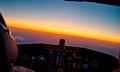 A dynamic view from the pilot\'s seat looking over a sea of colorful cockpit lights Royalty Free Stock Photo