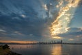 Seattle Skyline During the Morning Blue Hour Seen From West Seattle. Royalty Free Stock Photo