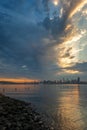 Seattle Skyline During the Morning Blue Hour Seen From West Seattle. Royalty Free Stock Photo