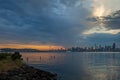 Seattle Skyline During the Morning Blue Hour Seen From West Seattle. Royalty Free Stock Photo