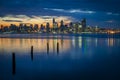 Seattle Skyline During the Morning Blue Hour Seen From West Seattle. Royalty Free Stock Photo