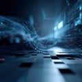 A Dynamic Visual Representation of Data Flow Amidst a Network of Digital Connections and Grid Patterns in a Futuristic Setting Royalty Free Stock Photo
