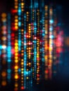 Dynamic visual representation of digital data and binary code in vibrant neon lights Royalty Free Stock Photo