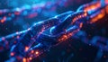 Dynamic Visualization of the Blockchain Concept Showing Interconnected Digital Chain Links Glowing with Vibrant Blue and Fiery Royalty Free Stock Photo