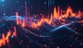 Dynamic visualization of complex financial data representing market volatility and big data analysis showing glowing red and Royalty Free Stock Photo