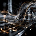 Dynamic Visualization of Data Flow and Connectivity in a Futuristic Digital Landscape with Light Trails and Complex Structures Royalty Free Stock Photo