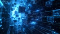 Futuristic Cyberspace with Glowing Data Blocks Royalty Free Stock Photo