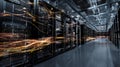Dynamic visualization of interconnected data center network with servers and data flow Royalty Free Stock Photo