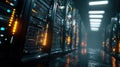 High Tech Server Room with Neon Lights â Cloud Computing, Cybersecurity, and Artificial Intelligence Concept Royalty Free Stock Photo