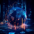 A dynamic visualization showcases the world mapped with intricate data layers, symbolizing global business growth
