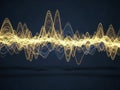 Vibrant Yellow Sound Waveform Visualization with Glowing Energy Trails and Dark Background audio Royalty Free Stock Photo