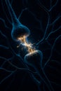 A dynamic visualization of a synapse firing, a key moment in neuroscience brain connectivity Royalty Free Stock Photo