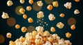 Exploding Popcorn and Corn Kernels with Bokeh Lights Royalty Free Stock Photo