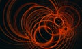 Dynamic vortex of red glowing circles in dark 3d space. Rushing blowing up curves in fiery digital phantasmagoria. Royalty Free Stock Photo