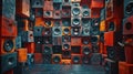 A vibrant wall of speakers ready for a live DJ performance in an energetic nightclub setting Royalty Free Stock Photo